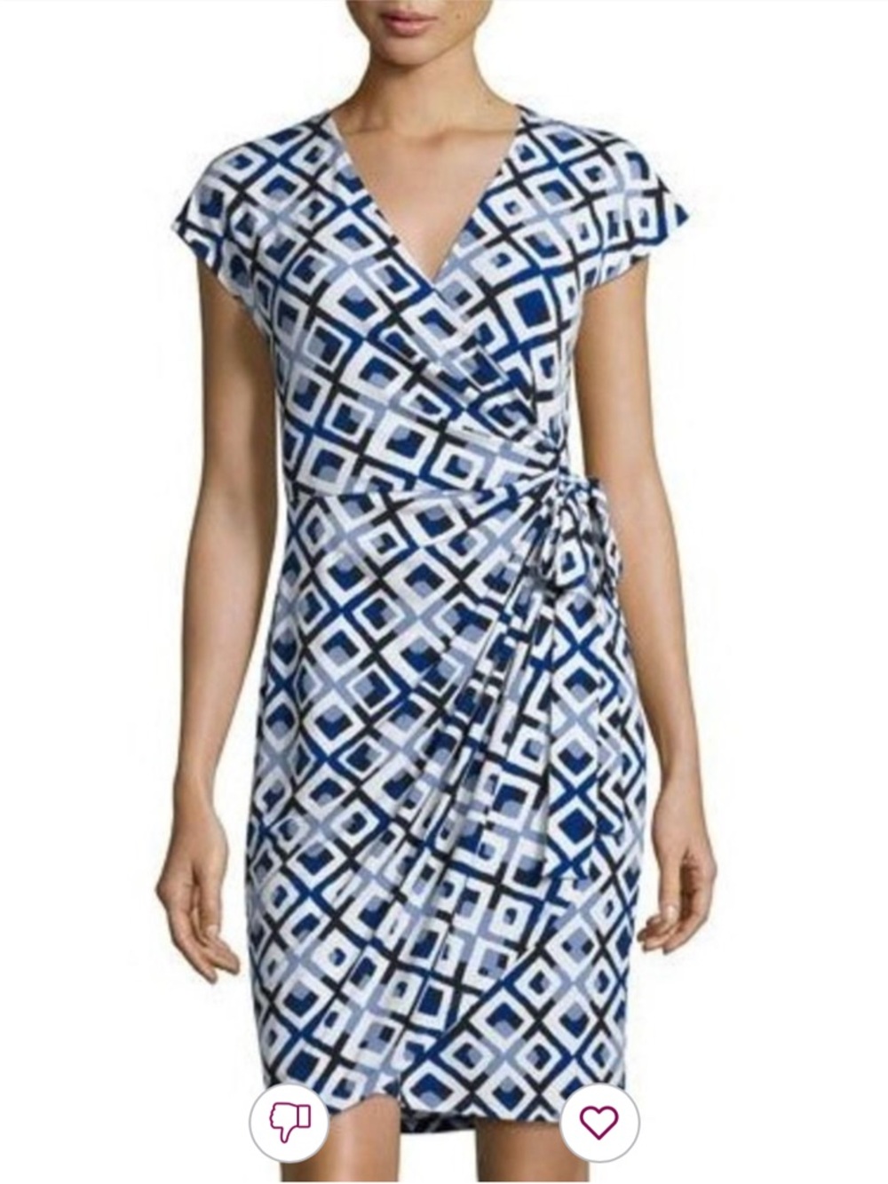 Maggie London Blue Geometric Print Wrap Dress - Women's Cap Sleeve